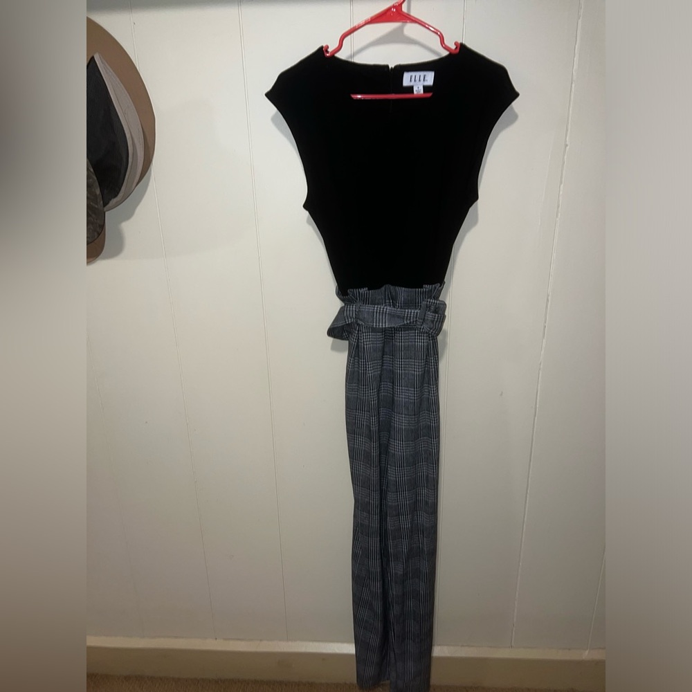 Elle Black and Gray Plaid Jumpsuit